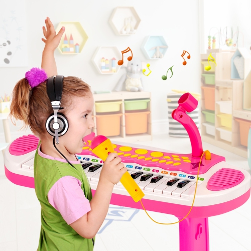 Instrument musical avec microphone pour enfants à clavier et piano pour tout-petits de Costway 31 touches