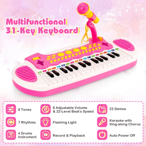 Instrument musical avec microphone pour enfants à clavier et piano pour tout-petits de Costway 31 touches