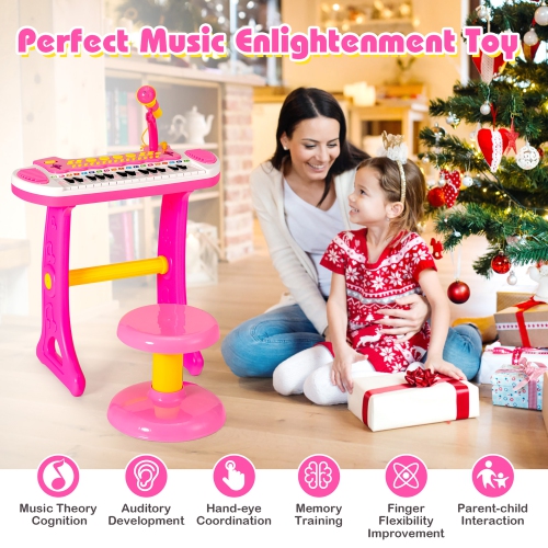 Instrument musical avec microphone pour enfants à clavier et piano pour tout-petits de Costway 31 touches