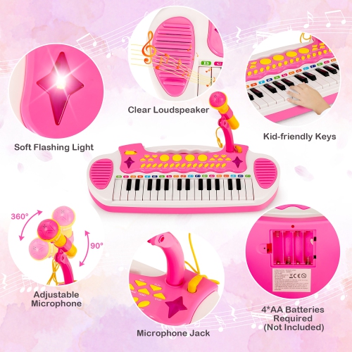 Instrument musical avec microphone pour enfants à clavier et piano pour tout-petits de Costway 31 touches