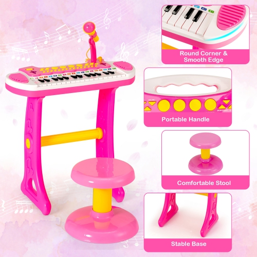 Instrument musical avec microphone pour enfants à clavier et piano pour tout-petits de Costway 31 touches