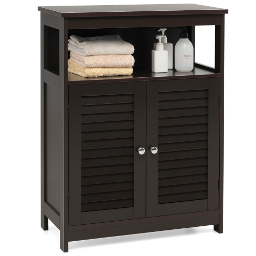 Costway Bathroom Storage Cabinet Wood Floor Cabinet w/Double Shutter Door