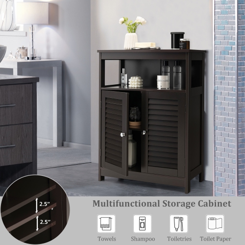 Costway Bathroom Storage Cabinet Wood Floor Cabinet w/Double Shutter Door