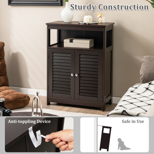 Costway Bathroom Storage Cabinet Wood Floor Cabinet w/Double Shutter Door
