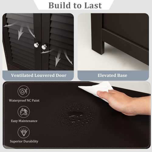 Costway Bathroom Storage Cabinet Wood Floor Cabinet w/Double Shutter Door