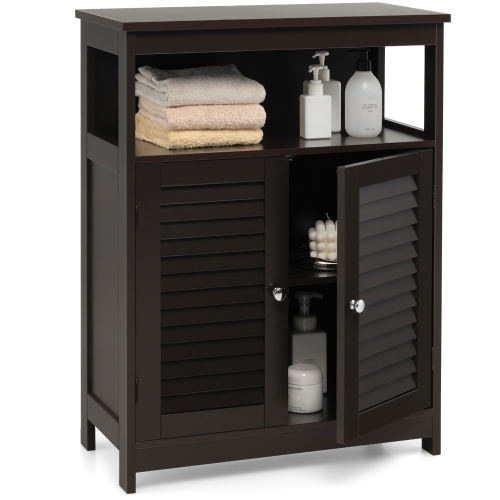 Costway Bathroom Storage Cabinet Wood Floor Cabinet w/Double Shutter Door