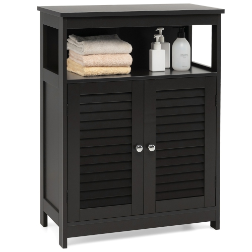 Costway Bathroom Storage Cabinet Wood Floor Cabinet w/Double Shutter Door