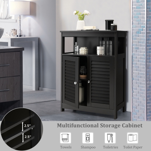 Costway Bathroom Storage Cabinet Wood Floor Cabinet w/Double Shutter Door