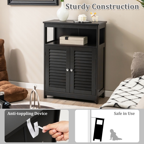 Costway Bathroom Storage Cabinet Wood Floor Cabinet w/Double Shutter Door