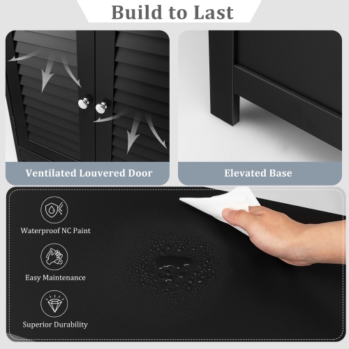 Costway Bathroom Storage Cabinet Wood Floor Cabinet w/Double Shutter Door