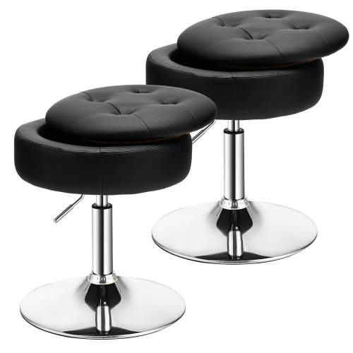 COSTWAY  Set Of 2 Adjustable Vanity Stool 360° Swivel Storage Makeup Chair With Tray