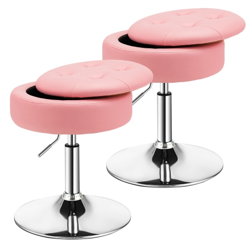 COSTWAY  Set Of 2 Adjustable Vanity Stool 360° Swivel Storage Makeup Chair With Tray