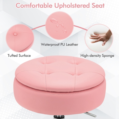 Costway Set of 2 Adjustable Vanity Stool 360° Swivel Storage Makeup Chair with Tray