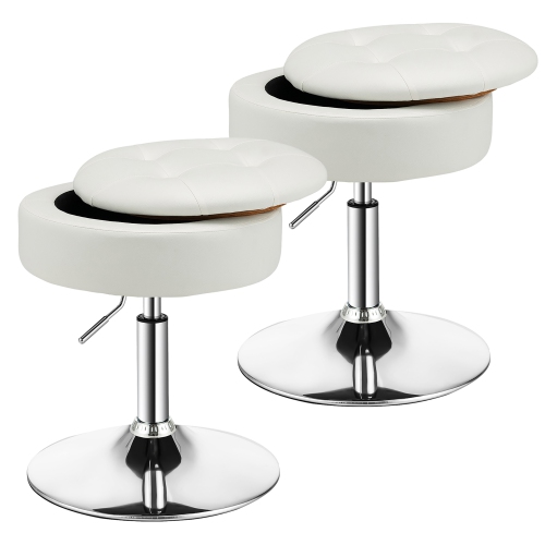 COSTWAY  Set Of 2 Adjustable Vanity Stool 360° Swivel Storage Makeup Chair With Tray