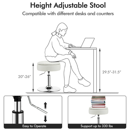 Costway Set of 2 Adjustable Vanity Stool 360° Swivel Storage Makeup Chair with Tray