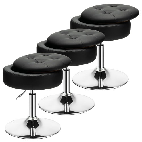 COSTWAY  Set Of 3 Adjustable Vanity Stool 360° Swivel Storage Makeup Chair With Tray