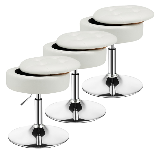 COSTWAY  Set Of 3 Adjustable Vanity Stool 360° Swivel Storage Makeup Chair With Tray