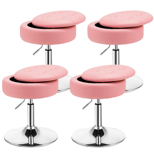 COSTWAY  Set Of 4 Adjustable Vanity Stool 360° Swivel Storage Makeup Chair With Tray