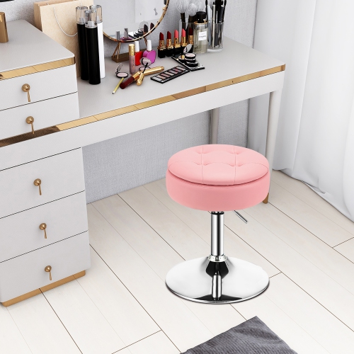 Costway Set of 4 Adjustable Vanity Stool 360° Swivel Storage Makeup Chair with Tray
