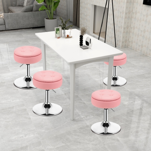 Costway Set of 4 Adjustable Vanity Stool 360° Swivel Storage Makeup Chair with Tray