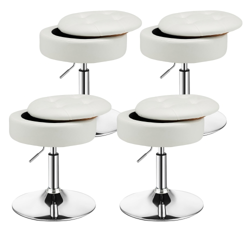 COSTWAY  Set Of 4 Adjustable Vanity Stool 360° Swivel Storage Makeup Chair With Tray