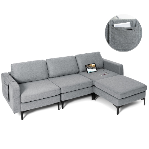 Costway Modular L-shaped Sectional Sofa w/ Reversible Chaise & 2 USB Ports