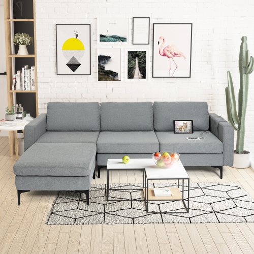 Costway Modular L-shaped Sectional Sofa w/ Reversible Chaise & 2 USB Ports