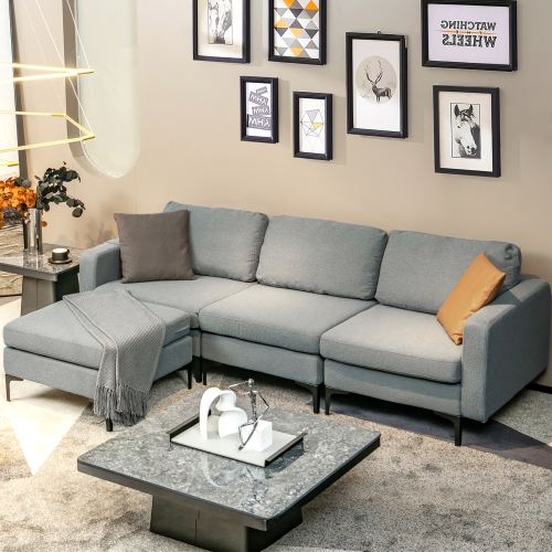 Costway Modular L-shaped Sectional Sofa w/ Reversible Chaise & 2 USB Ports