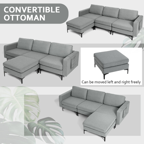 Costway Modular L-shaped Sectional Sofa w/ Reversible Chaise & 2 USB Ports