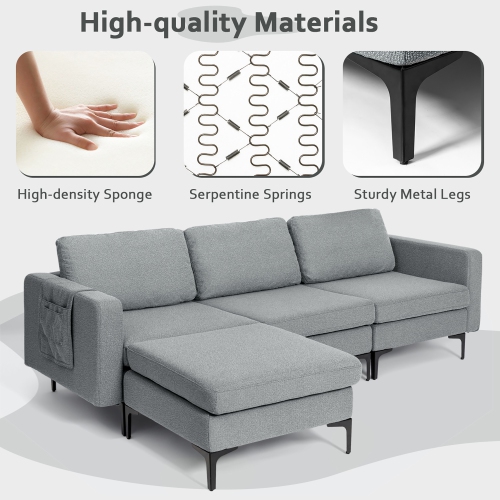 Costway Modular L-shaped Sectional Sofa w/ Reversible Chaise & 2 USB Ports