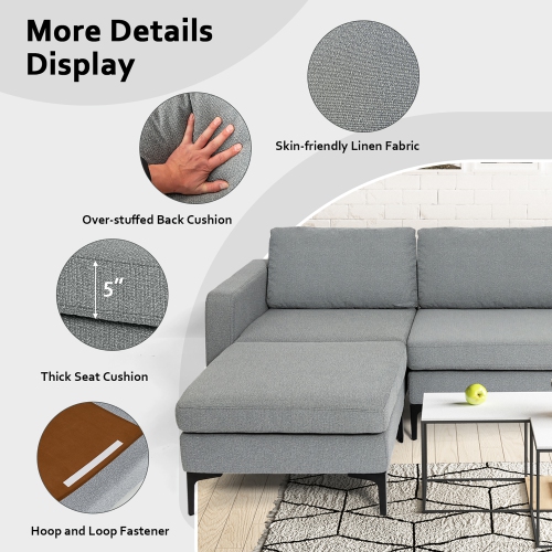 Costway Modular L-shaped Sectional Sofa w/ Reversible Chaise & 2 USB Ports