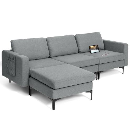 Costway Modular L-shaped Sectional Sofa w/ Reversible Chaise & 2 USB Ports
