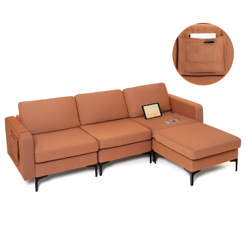 Costway Modular L-shaped Sectional Sofa w/ Reversible Chaise & 2 USB Ports