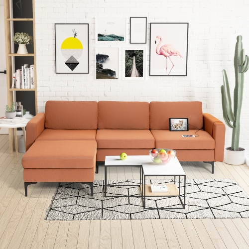 Costway Modular L-shaped Sectional Sofa w/ Reversible Chaise & 2 USB Ports