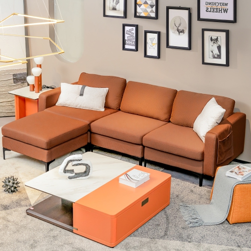 Costway Modular L-shaped Sectional Sofa w/ Reversible Chaise & 2 USB Ports