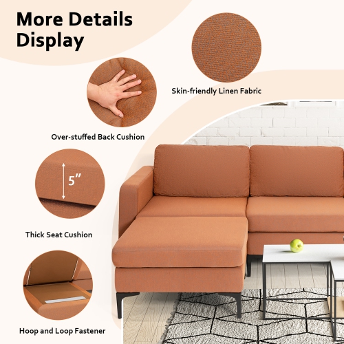 Costway Modular L-shaped Sectional Sofa w/ Reversible Chaise & 2 USB Ports