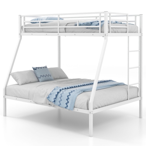 Costway Twin Over Full Metal Bunk Bed with Integrated Ladder Full-length Guardrail