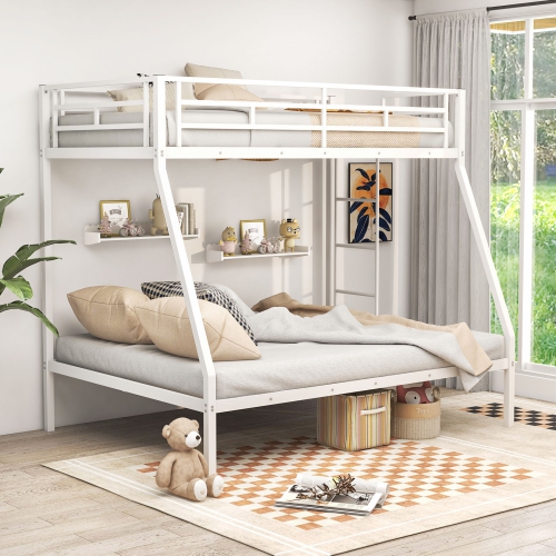 Costway Twin Over Full Metal Bunk Bed with Integrated Ladder Full-length Guardrail