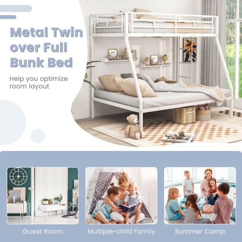 Costway Twin Over Full Metal Bunk Bed with Integrated Ladder Full-length Guardrail