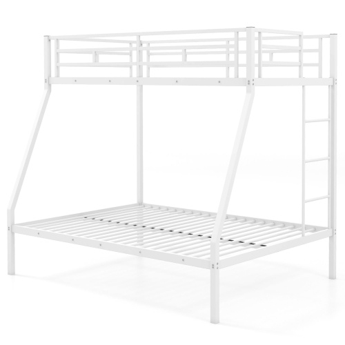 Costway Twin Over Full Metal Bunk Bed with Integrated Ladder Full-length Guardrail