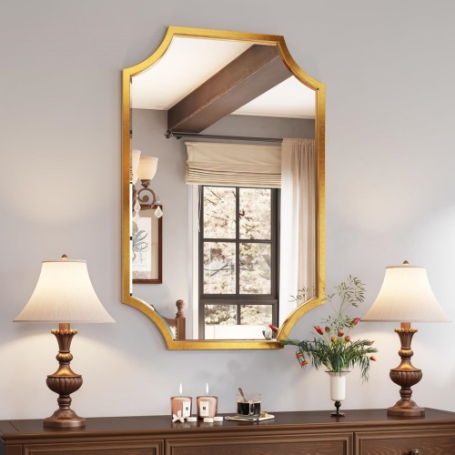 NIERBO  24" X 36" Mirror for Wall Scalloped Mirror Vanity Mirror Decorative Wall Mirror Art Beveled Framed for Master Bath Half Bath Living Room
