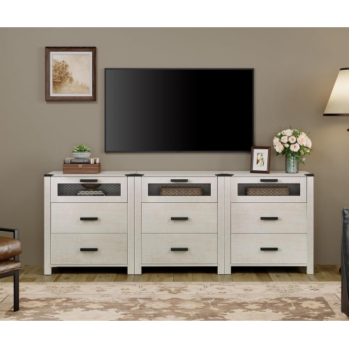 WAMPAT Dresser for Bedroom, Accent Chests of 3 Drawers,Storage Cabinet with Mesh Tower for Living Room, Hallway, Entryway, Antique White