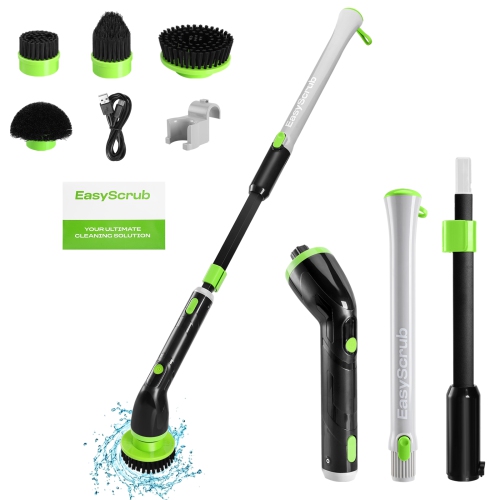 Image 1 de 10.. Brosse à récurer électrique, puissante brosse à récurer sans fil pour nettoyer la salle de bain, 4 têtes de brosse remplaçables