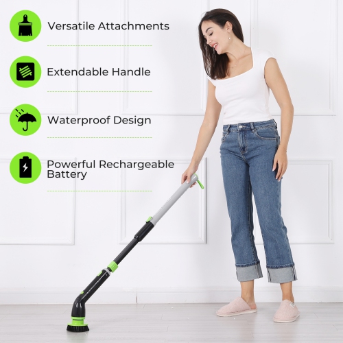 Electric Spin Scrubber, Cordless Powerful Scrub Brush for Cleaning Bathroom, 4 Replaceable Brush Heads