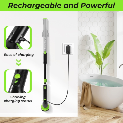 Electric Spin Scrubber, Cordless Powerful Scrub Brush for Cleaning Bathroom, 4 Replaceable Brush Heads