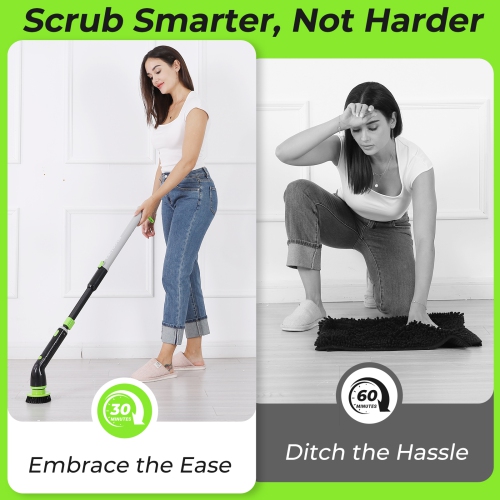 Electric Spin Scrubber, Cordless Powerful Scrub Brush for Cleaning Bathroom, 4 Replaceable Brush Heads