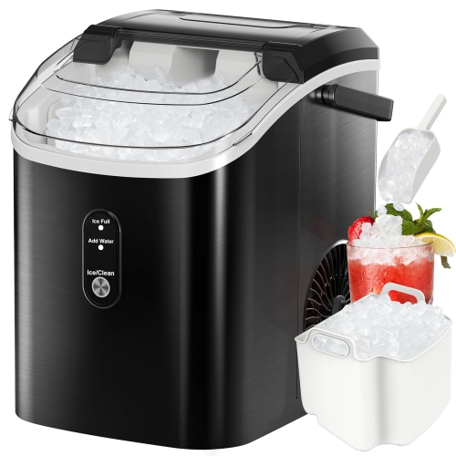 ZAFRO Nugget Ice Maker Countertop with Soft Chewable Ice,Pebble Portable Ice Machine with Ice Scoop, Self-Cleaning, One-Click Operation,34Lbs/24H Sta