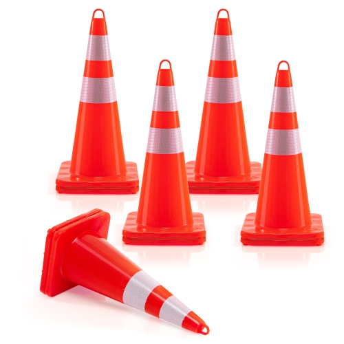 Cones de sécurité pour la circulation en PVC orange de 28 po de Costway avec collet et poignée réfléchissants, paq. 10
