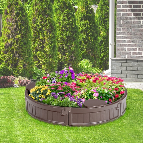 Bac à sable en bois 4F de Costway avec siège en coin intégré, housse, doublure inférieure pour le jeu en plein air