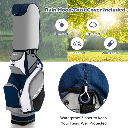 10.5" Golf Stand Bag w/14 Way Full-Length Dividers Rain Hood 7 Zippered Pockets